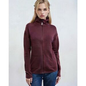 Olsen Long Sleeve Mock Neck Full Zip Ribbed Sweater Size Small Maroon Purple New